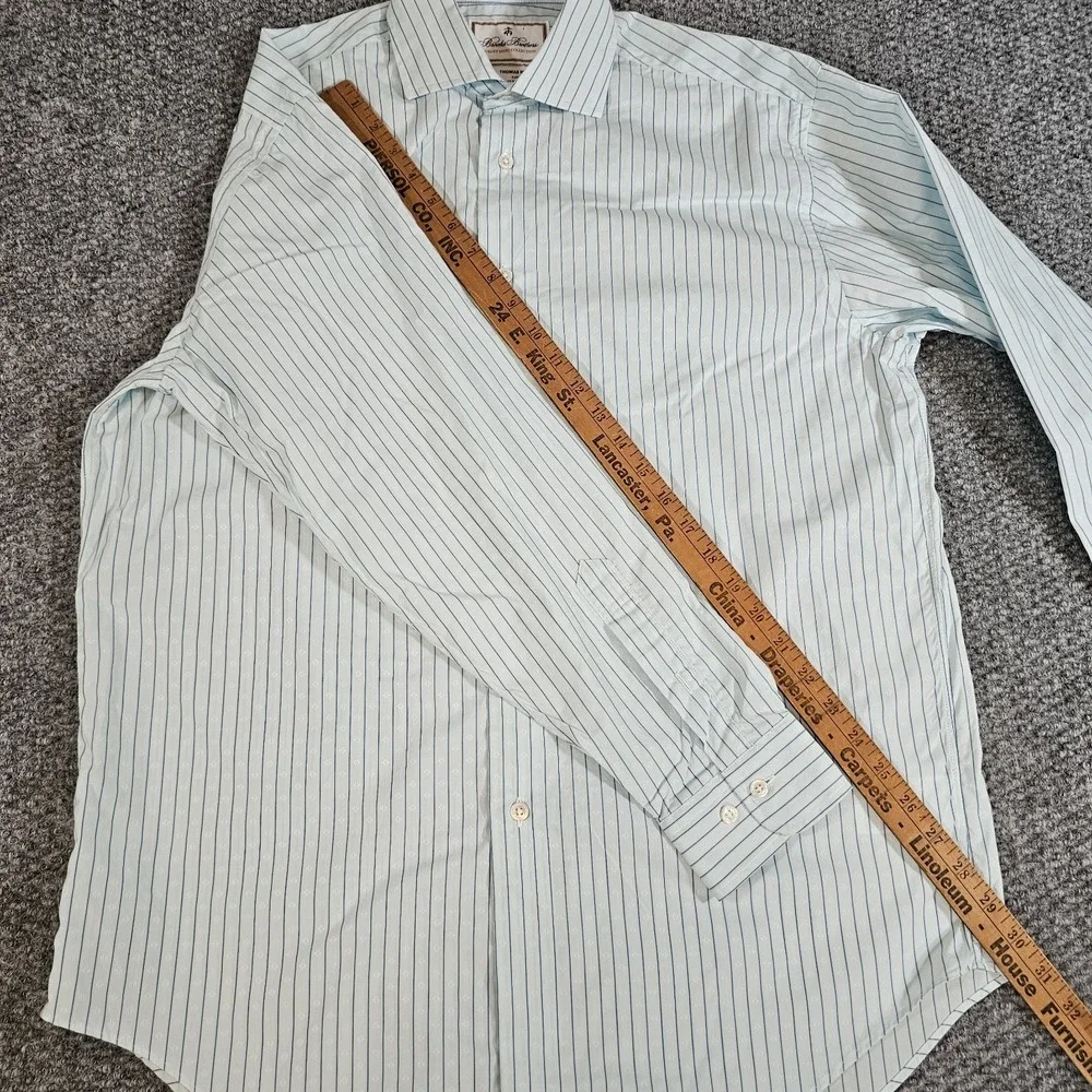 Brooks Brothers Luxury Thomas Mason Blue and White Pinstripe Button-Down Shirt - Picture 7 of 8